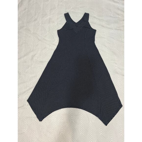 Adrianna Papell Blue Polka Dot Dress, Size M, V-Neck, Asymmetric Hem - Picture 13 of 13